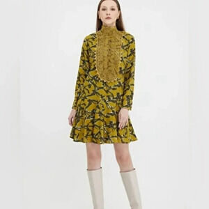 [XL] adL Patterned Mini Dress with Lace Detail on the Front 12440470000- NWOT